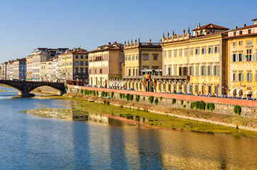 Fototapeta na wymiar Corsini embankment (lungarno) photographed from the Trinity Bridge (Ponte Trinita) - Florence, Tuscany, Italy