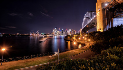 Sydney nightlight, Australia. May 17, 2017. Sydney city night with harbour bridge and opera house landmarks building. The view from milsons point.