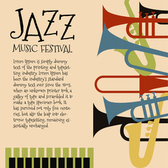 Vector template for jazz concert poster or flyer featuring orchestral instruments