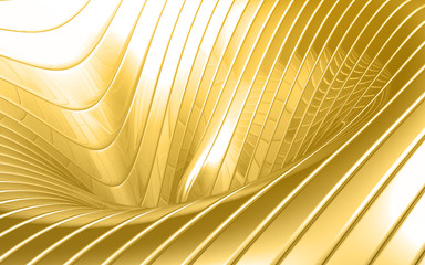 Abstract gold colored steel background with reflection 3d illustration.