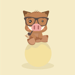 Cute Cartoon Wild Boar. Funny Vector Animal.