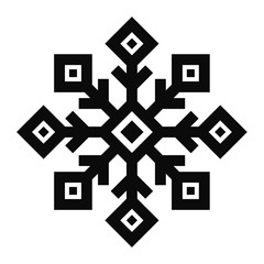 Raster illustration. Black snowflake on a white background. Snowflake design elements, icon flat style. Christmas card with snowflake. Abstract isolated snowflake on a white background