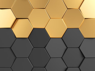 Obraz premium Hexagonal golden background. 3d rendering