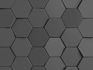 Hexagonal abstract background. Dark gray 3d rendering