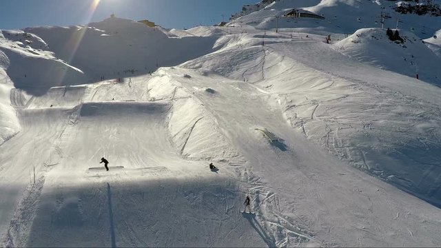 Aerial view of snow park in Meribel, France.