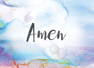 Amen Concept Watercolor and Ink Painting - obrazy, fototapety, plakaty