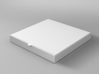 Realistic 3d isometric pizza cardboard box isolated on grey background. 3d render illustration