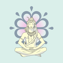 Shiva statue in sunlight. Vector illustration in soft colors. Use for t-shirt, poster, cards, tattoo design.