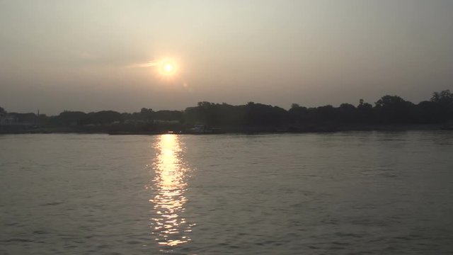 Ayeyarwady river, landscape from cruise ship at sunrise