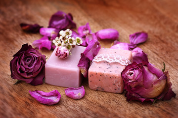 Fototapeta na wymiar Handmade soap with roses