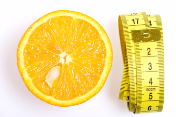 lemon slice fruit with measurement isolated on white