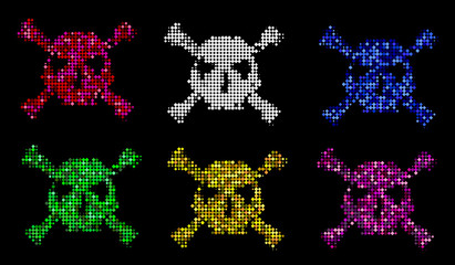 Halftone skull, line, Wave. Design element. Invitation, party. Billboard, flyer. Icon. Mosaic, pixel, square