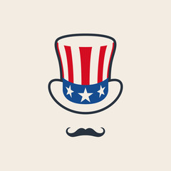 Uncle Sam's Symbol. Hat with mustache. Concept of American Freedom and liberty. 