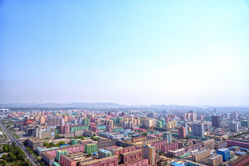 Fototapeta na wymiar Panoramic view of Pyongyang in the morning. DPRK - North Korea. May 02, 2017.