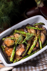 Baked eggplant with green asparagus