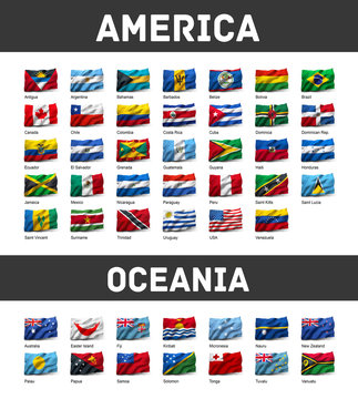 Set of American and Oceanian flags