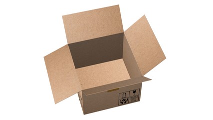 open empty cardboard box isolated on white