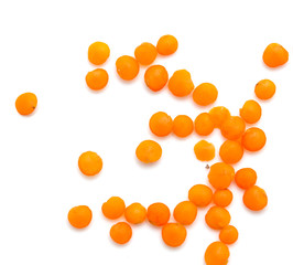 Red lentils on a white background