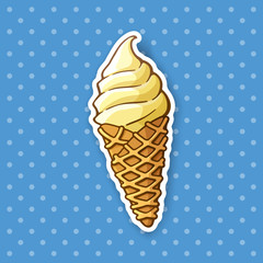 Sticker vanilla ice cream in the waffle cone