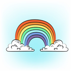Illustration of hand drawn rainbow. Summer symbol. Design for children room interior, poster, card.