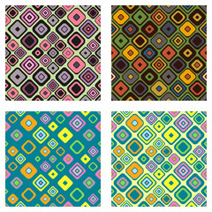 Set of seamless vector geometrical patterns. Endless background with hand drawn ornamental squares, circles. Graphic vector illustration with ethnic tribal motifs. Print for cover, fabric, wrapping.
