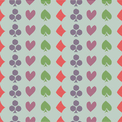 Seamless vector pattern with icons of playings cards. background with hand drawn symbols. Decorative repeat ornament. Series of Gaming and Gambling Seamless vector Patterns.