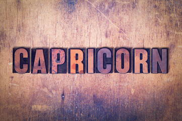 Capricorn Theme Letterpress Word on Wood Background