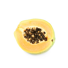 Sliced half of a papaya fruit isolated