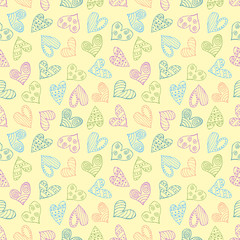 Seamless vector patterns with hearts. Background with hand drawn ornamental symbols and decorative elements. Decorative repeating ornament. Graphic illustration.Series of Love vector Seamless Patterns