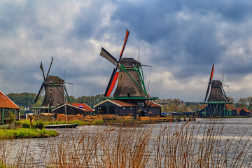 Fototapeta premium Windmills of Zaanse Schans, Netherlands.
