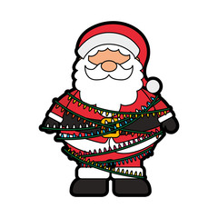 santa claus surrounded by glowing christmas lights icon vector illustration graphic design