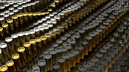 Obraz premium Metal cylinders. Geometry primitives with random vertical position.