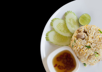top view fried rice on black background