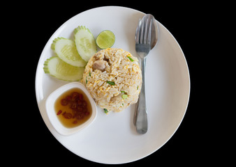 top view fried rice on black background