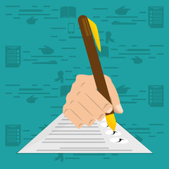 cute hand with pen and paper test, vector illustration