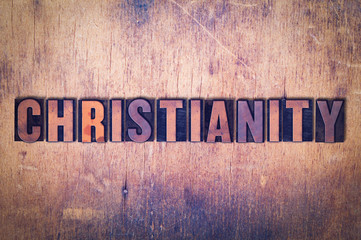 Christianity Theme Letterpress Word on Wood Background