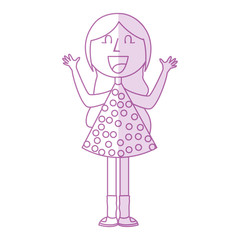 young girl with hands up avatar character vector illustration design