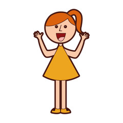 young girl with hands up avatar character vector illustration design