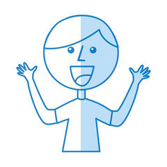 young boy with hands up avatar character vector illustration design