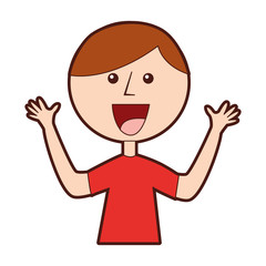 young boy with hands up avatar character vector illustration design