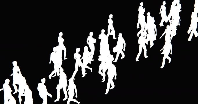 4k Crowd Of People walking,businessman silhouette.