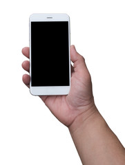 hand holding smartphone with blank on screen for concept mockup