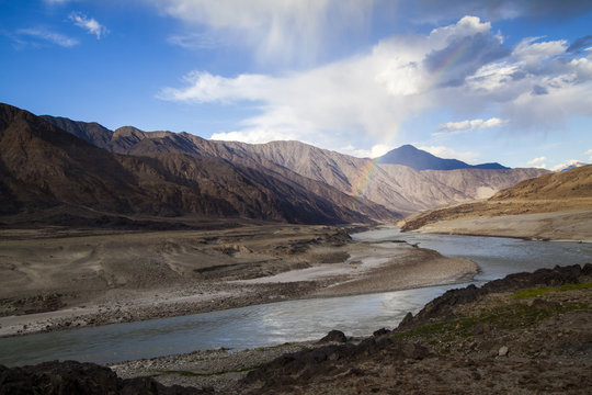 Rainbow in GIlgit Road, Pakistan. Karakoram Highway