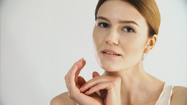 Healthy Skin. Mature Female Woman Putting Hands Together