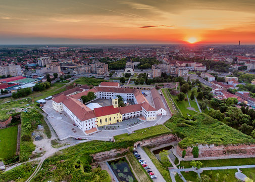 Oradea sunset aerial view Nagyvárad