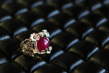 Jewelry silver ring with blue sapphires