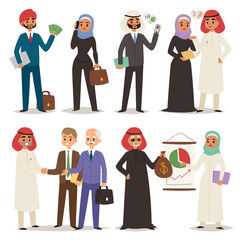 Business arabic people teamwork vector illustration cartoon character arab manager office meeting