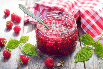 Homemade raspberry jam.