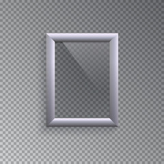 Silver picture or photo frame isolated on transparent background. Vector illustration.