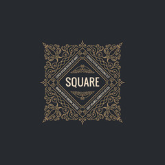 Calligraphic square Ornament Frame Lines. Restaurant menu. Luxury vintage ornate greeting card with typographic design.